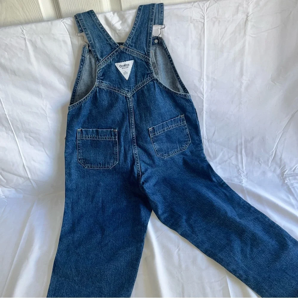 OshKosh B'gosh Girls Denim Blue Overalls with Contrast Stitching